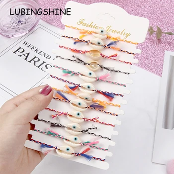 

12pcs/lot Bohemian Evil Eye Shell Tassel Charms Braided Bracelet for Women Men Child Adjustable Rope Chain Anklet Jewelry