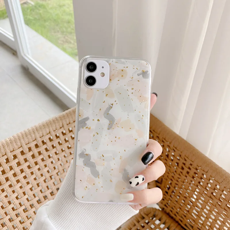 Чехол Ins из золотой фольги с граффити и мрамором для телефона iPhone 12 Pro Max 11 XS XR X 7 8 Plus