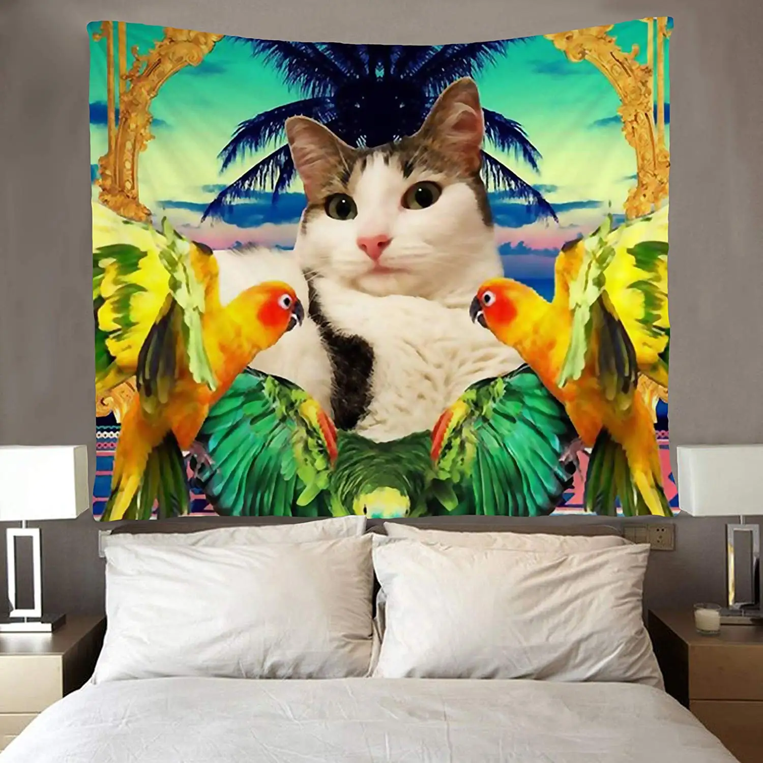 

Cat and Tuca Bird Tapestries Wall Hanging