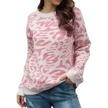 Модный хлопковый свитер с леопардовым принтом, топ, женская блузка с длинным рукавом, топы, высокое качество, повседневный Однотонный женский вязаный свитер