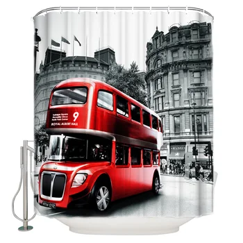 

Shower Curtain Waterproof Polyester With 12 Hooks Red Bus London Street Scenery Local Color