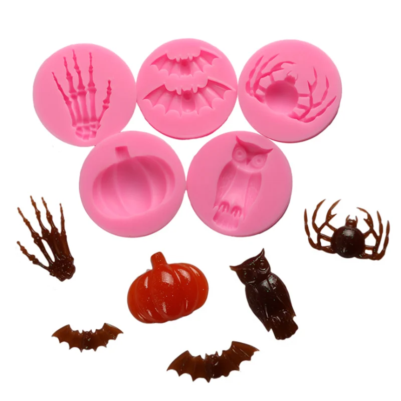 

1Pc Halloween Molds Fondant Cream Chocolate Silicone Molds Hand Skeleton Spider Bats Pumpkin Owls For Kitchen Baking Tools NS16