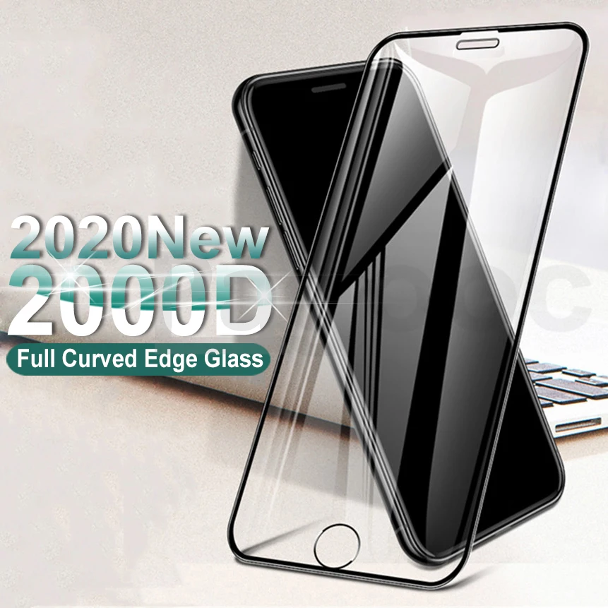 Закаленное стекло 2000D с изогнутыми краями для iPhone SE 2020 6 6S 7 8 Plus полным покрытием 11