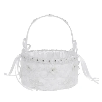

Flower Girl Hand Sprinkle Flower Wedding Flower Basket Applique Lace Bow Bride Wedding Flower Basket