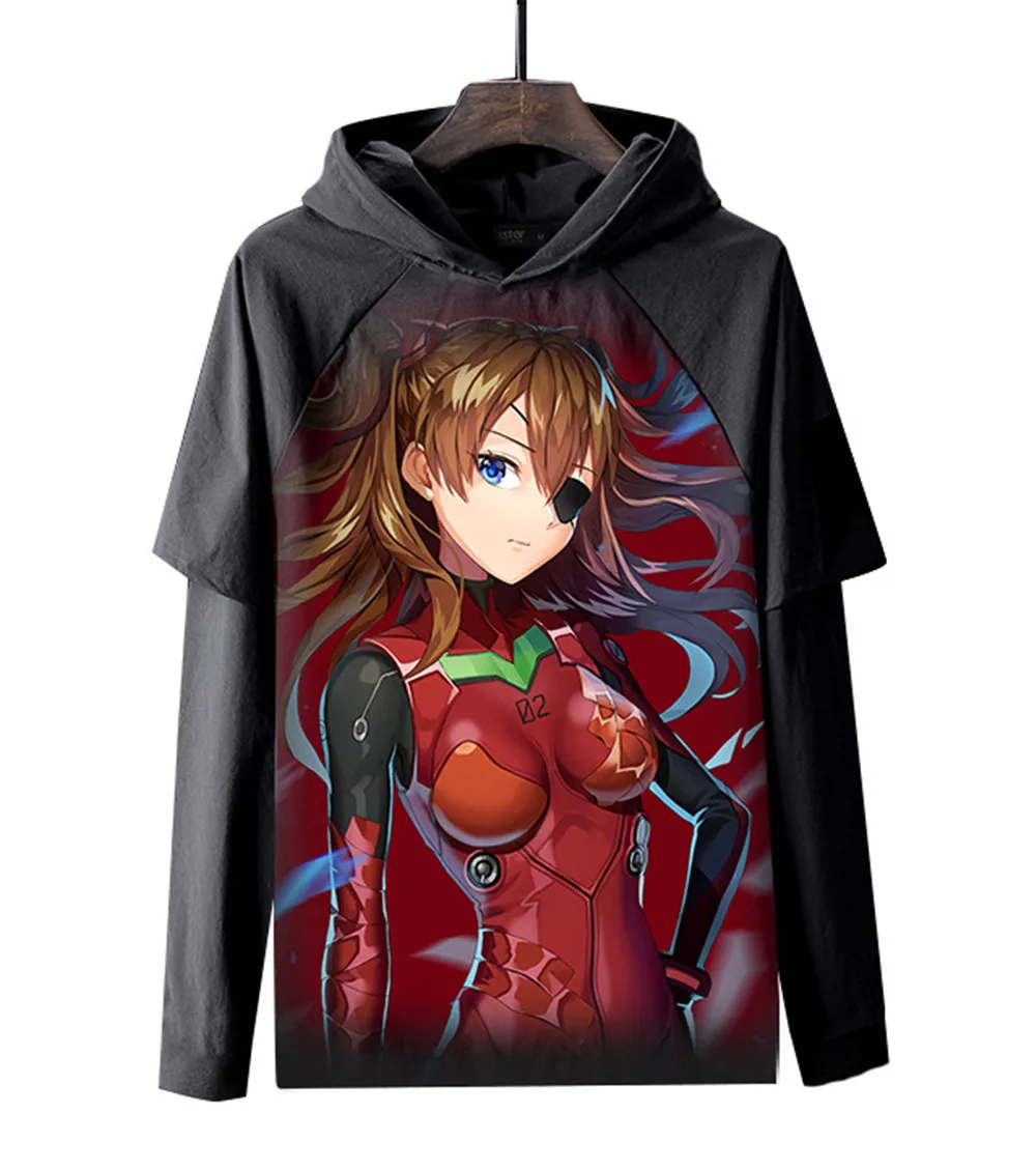 Аниме Костюмы Asuka Langley Soryu толстовки куртки для косплея 3D толстовки с капюшоном