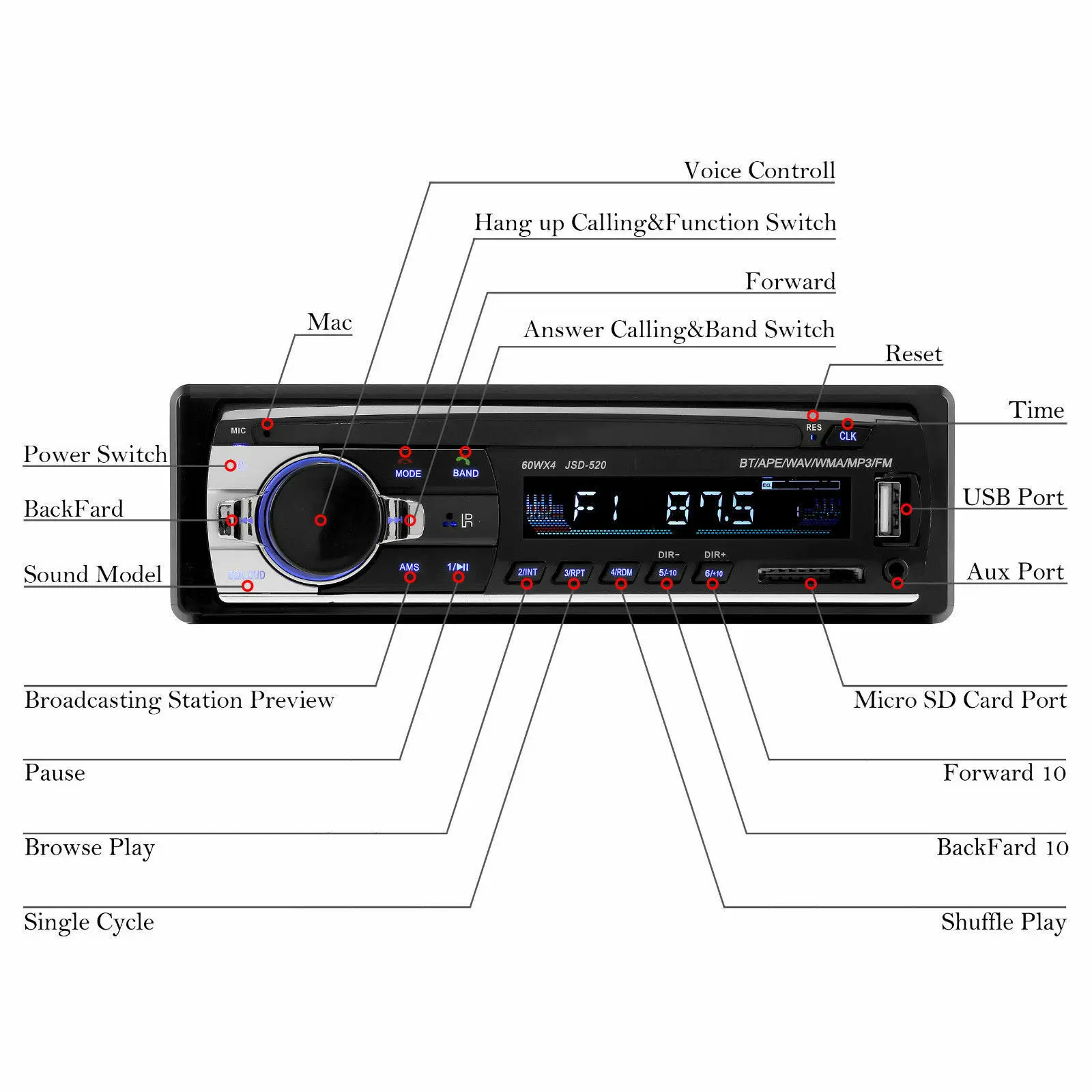 Автомагнитола 1 DIN 12 в FM радио Bluetooth mp3 плеер аудиопорт USB/SD MMC порт ISO подключение к