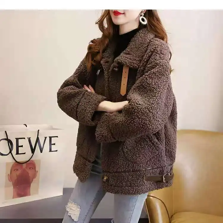 дубленка женская Korean Fashion Thick Wool Jacket 2023 Warm Women's Winter  Sheepskin Coat One Piece Fur Coats All-Match Traf - AliExpress