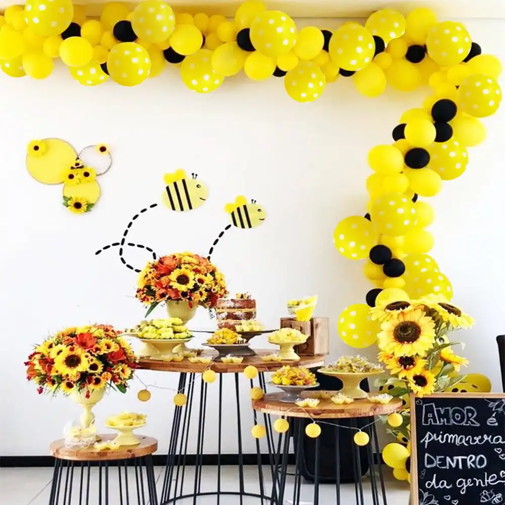 122pcs Bee Theme Party 12inch Yellow Dot Arch Balloon Garland Kit