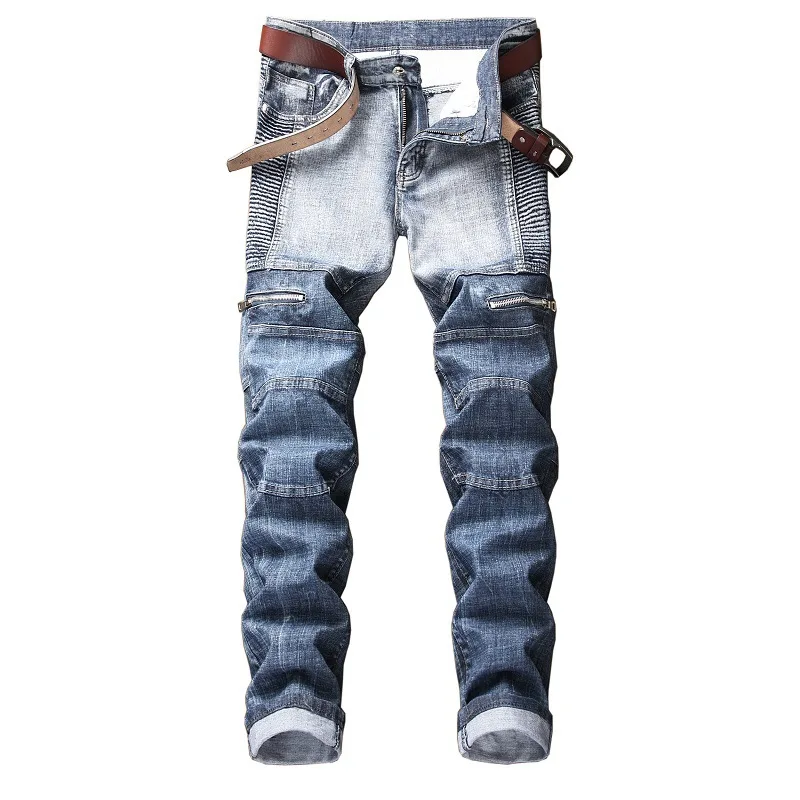 2021 Casual Mens Biker Skinny Jeans Slim Fit Rap Hip Hop Denim Trousers Men Jeans Homme Zipped  Motorcycle Straight Pants