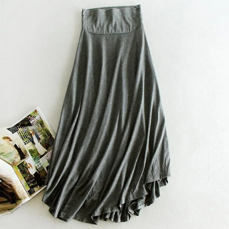 

2019 Summer new maxi dress loose women skirts 2019 modal high waist ruffle skirt solid color Korean style A line skirt big swing