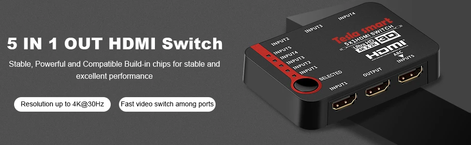 HDMI коммутатор 5 в 1 из TESmart Интеллектуальный 5 портов HDMI коммутатор 5x1 сплиттер Переключатель HDMI Full HD1080P 3D с ИК-пультом дистанционного управления