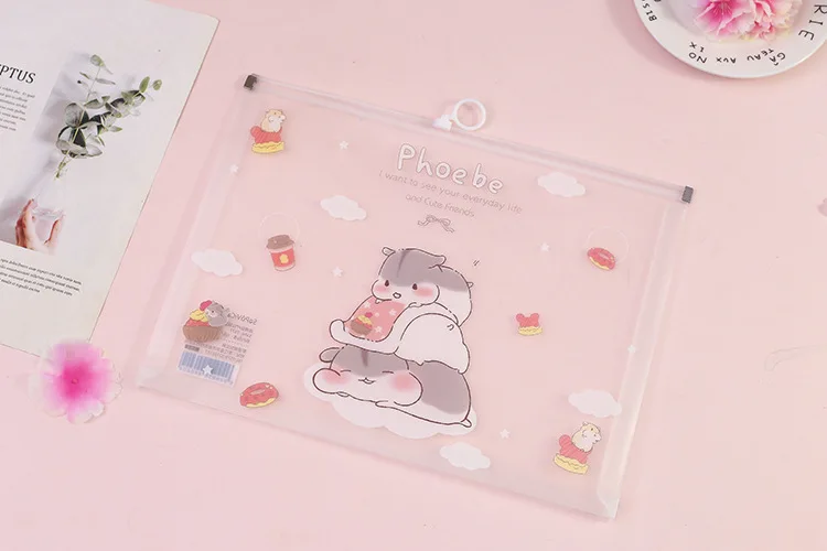 1PC Kawaii Creative Peter Mouse A4 PP Zipper File Folder Bag Document Paper Organizer Storage Bags School Office Stationery