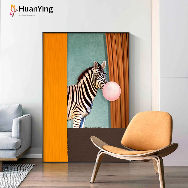 

Modern Animal Circus Picture Zebra Giraffe Elephant with Pink Balloon Canvas Painting Wall Art Picture for Living Room Kids Room