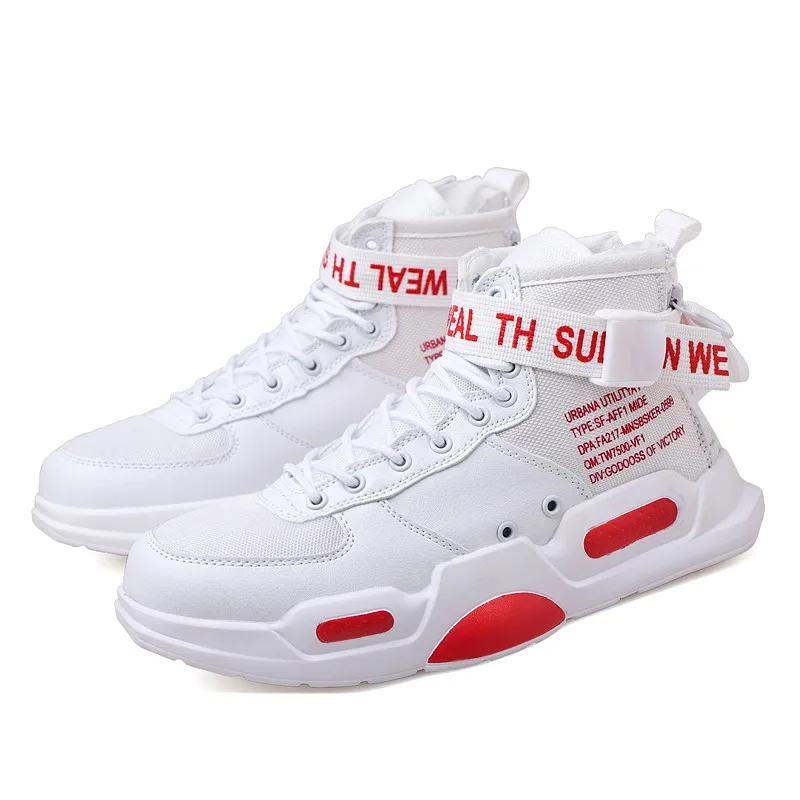 Whitered ERNESTNM/ повседневные кроссовки; женские красные высокие кроссовки из водонепроницаемого полиуретана; сезон осень; обувь для влюбленных с пряжкой; Zapatos De Mujer; Размер 11 - Цвет: Whitered