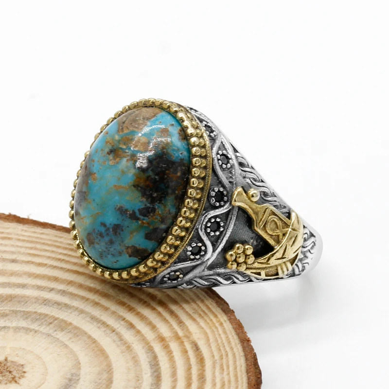 Details about   Turkish Handmade 925 Sterling Silver Green Turquoise Men's Ring All Sizes P725 