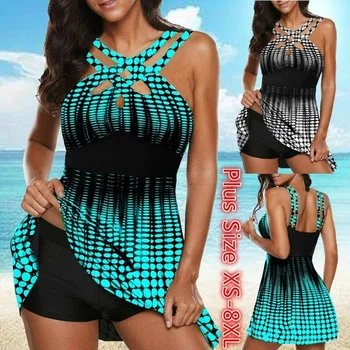 

Women Summer Swim Wear Beach Stripe Backless Bathing Suit Tankini Shorts Swimming Suit Plus Size 8XL