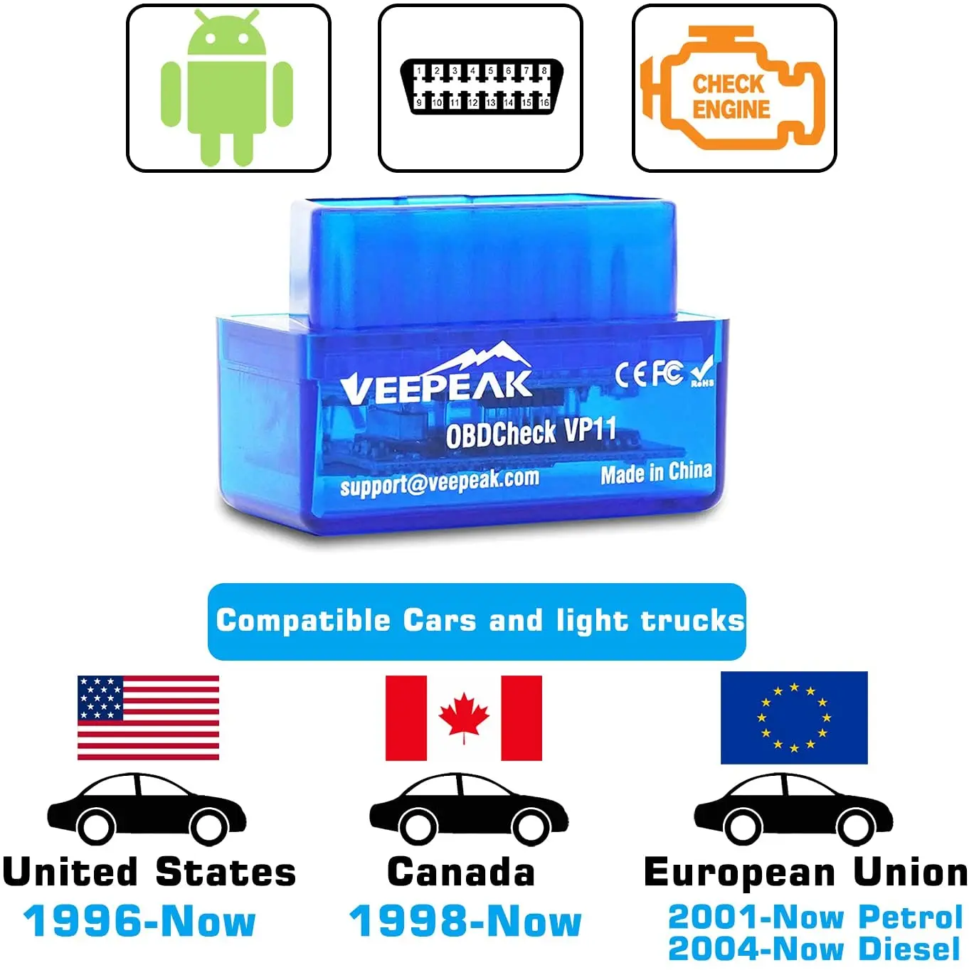 Veepeak Mini Bluetooth OBD2 Scanner for Android, Car OBD II Diagnostic Scan Tool Check Engine Light Code Reader, Supports Torque 6