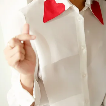 

New Red love collar silk shirt women s spring and autumn new silk top fashion long sleeve shirt