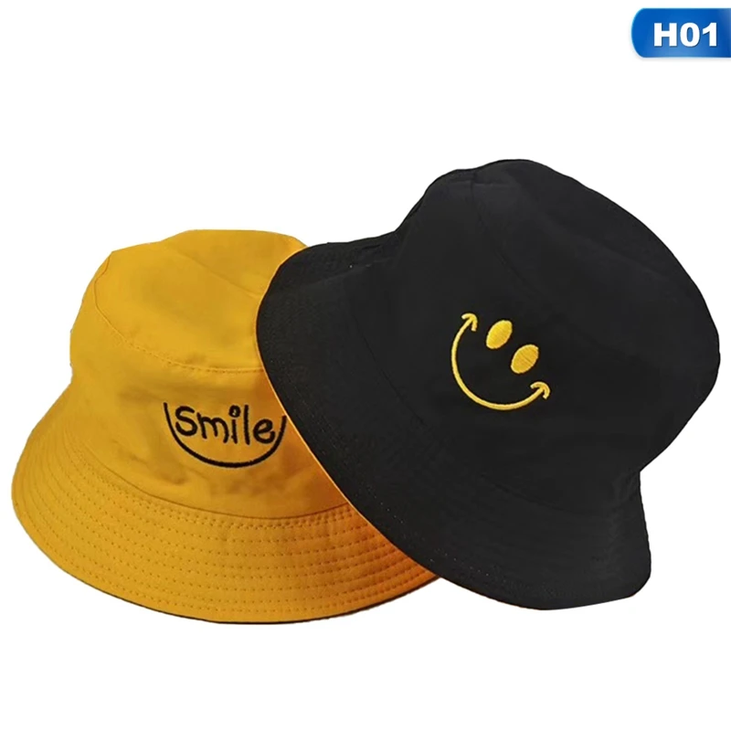 SMILE Bucket Hat Double Sided Bucket Hat Smiling face Unisex Fashion Bob Cap Hip Hop Gorro Men Summer Cap - Color: HT3149H01