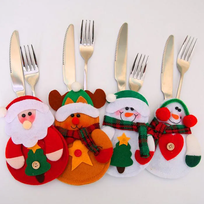Рождественский набор посуды Санта-Клауса, чехол, сумки для хранения, нож, чехол для вилок, вечерние украшения, контейнер, органайзер, сумка