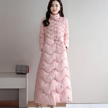 

Fashion Women Winter Long Coat Women Print Thick Warm Cotton Down Jacket Embroidery Casaco Feminino Parkas Snow Outerwear