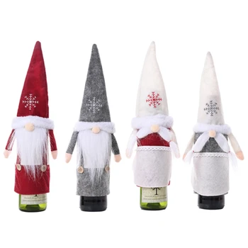 

Forest Faceless Old Man Doll with Snow Hat Wine Bottle Set Christmas Decoration Wine Bag Gift