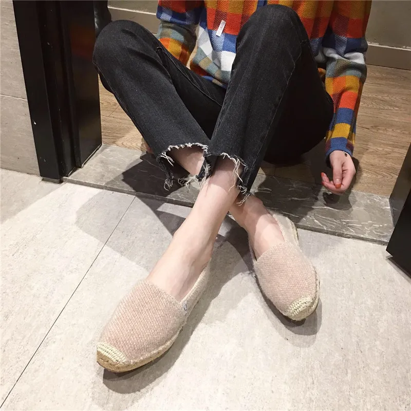 Flock Lazy fisherman oxfords shoes woman straw rope knitted espadrilles creepers slip on ladies flats loafers single shoes