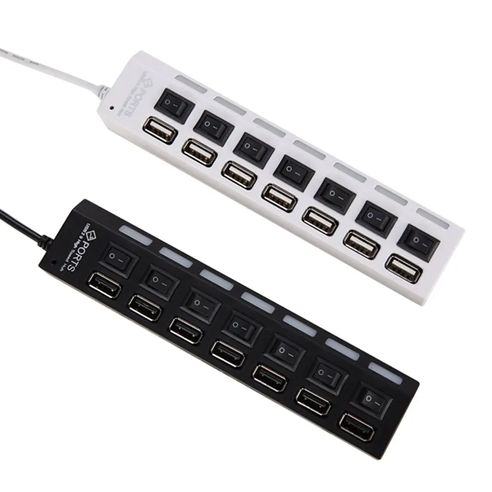 

7 Ports USB 2.0 Adapter High Speed Multi-interface Hub Power on/off Independent Switch Indicator Light Seven-bit Splitter