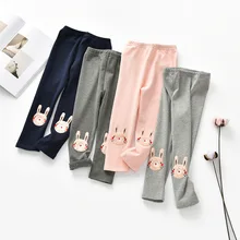 Хлопковые детские леггинсы на весну-осень детские штаны для девочек эластичные теплые леггинсы до щиколотки леггинсы с милым кроликом для малышей 3-7Y
