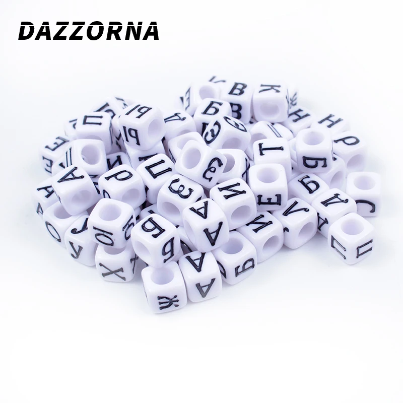 100/300/500Pcs Braccialetto Fai Da Te Collana Lettera Perline Gioielli 6Mm Alfabeto Bianco/Lettera Cubo Acrilico Lettera Russa Perline Accessorio