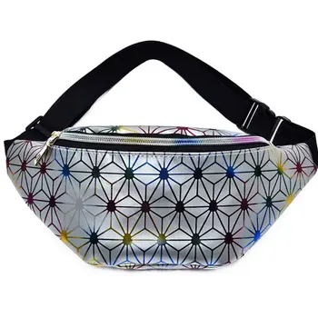 

Women Faux Leather Fanny Pack Gradient Hologram Waist Bag Geometric Chest Purse Shoulder Crossbody Bags