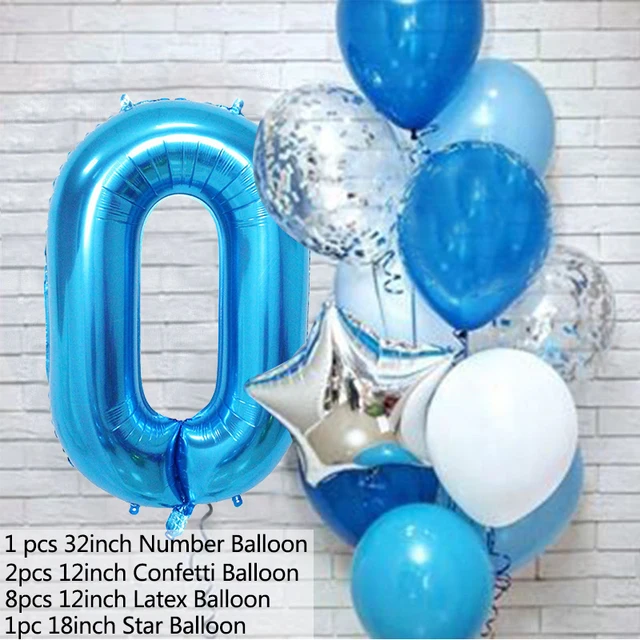 12pcs Pink Number Foil Balloon Birthday Party Decoration Latex Balloons Kids Baby Girl 1 2 3 4 5 6 7 8 9 Years Old 1st Birthday B-balloon number 0