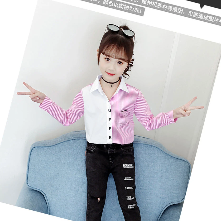 Blusas para Patchwork camisa niñas blusas escolares blusa Casual para niñas ropa de invierno para adolescentes 6 8 12 a 14 años| Blusas y camisas| - AliExpress