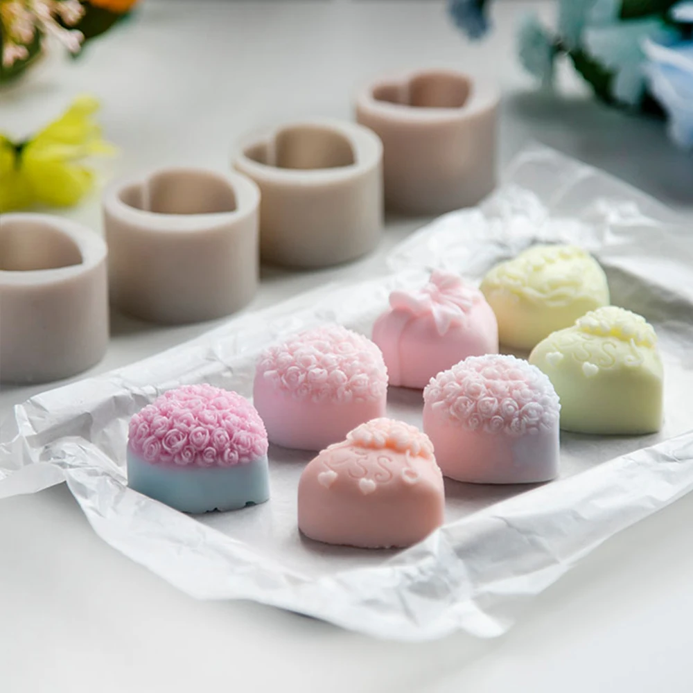3D Silicone Soap Mold Heart Love Rose Flower Chocolate Mould Candle Polymer Clay Molds Crafts DIY Forms For Soap Base Tool Mold