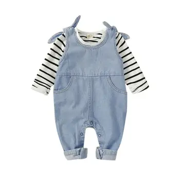 

New Arrival Newborn Toddler Baby Boy Girl Clothes Cotton Tops Denim Bib Pants Outfits Set