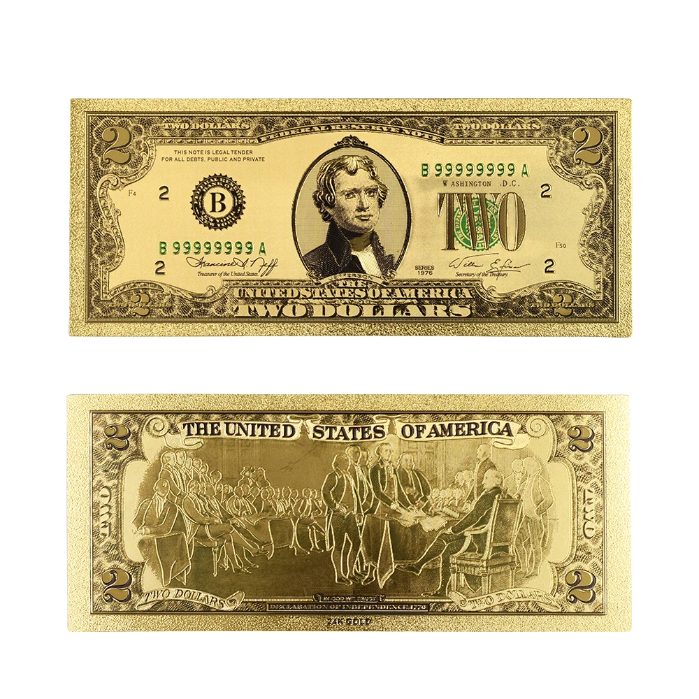 Горячая продажа Красочные золотые банкноты Редкие 1928 год США 2 доллар копия денег