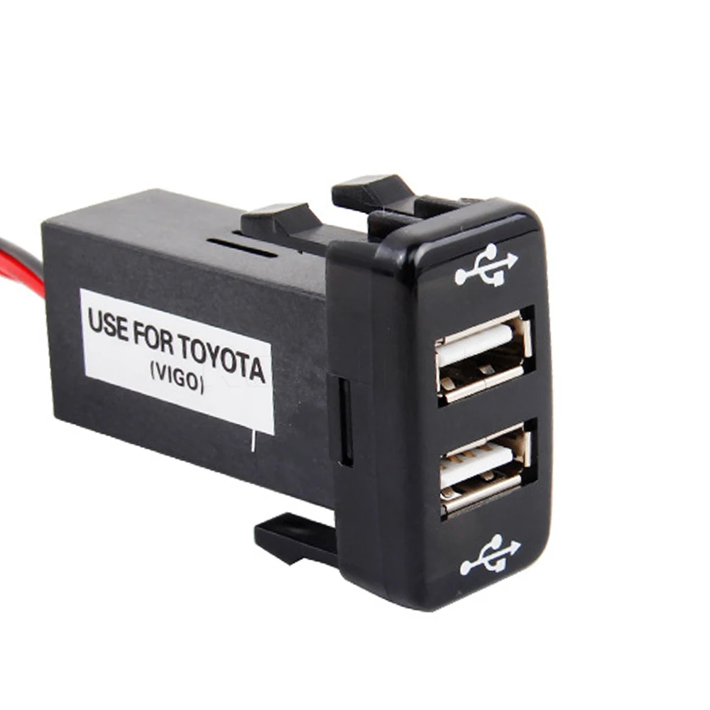 

High Quality Auto Car 2.1A Dual USB Port Charger Dashboard Mount For Phone Audio Input For Toyota VIGO Black