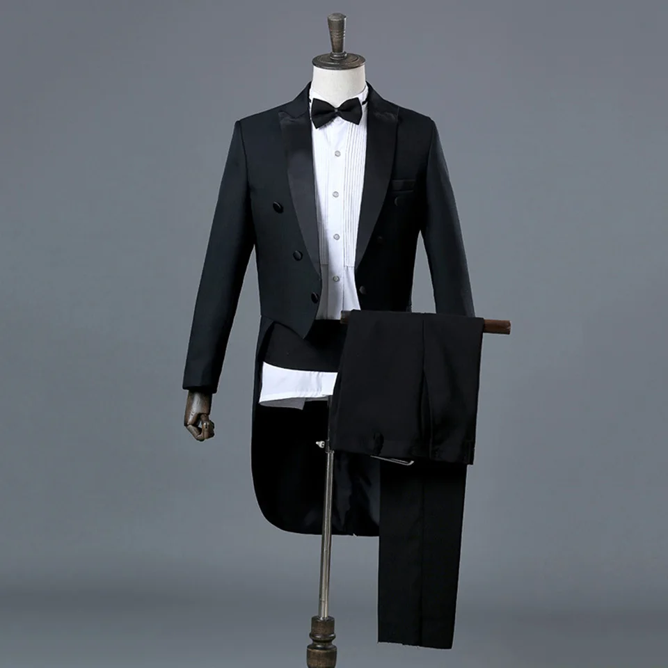 

Dressv Black Men's Suit Two Pieces Tuxedo One Button Business Slim Mid Length Men Classic Wedding Groom Stage Singer Suits