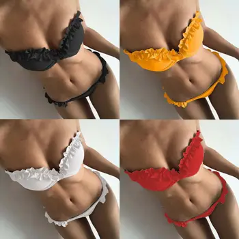 

Women's High Waist Bikini Set 2020 New Two Piece Lace-up Solid Color Swimwear Swimsuit Summer Ladies Beachwear Bathing Suit Hot