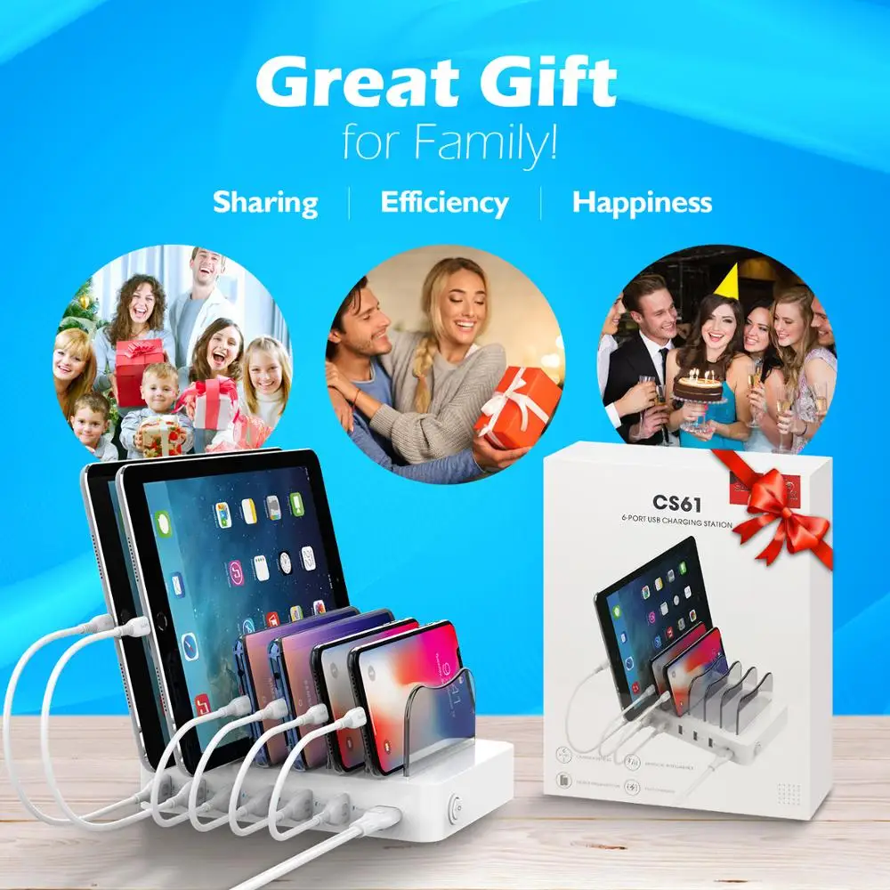 Soopii 50W/10A 6-Port USB Charging Station for