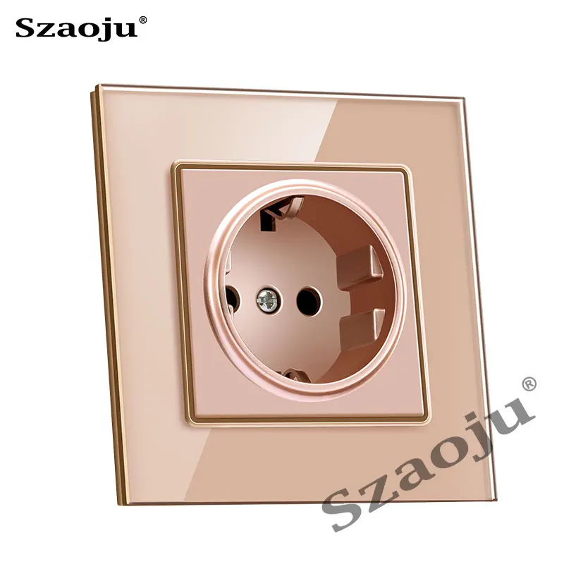 

Szaoju German standard socket wall socket four colors Crystal tempered glass panel 86*86mm AC 110 -250V power socket 16A 2100ma