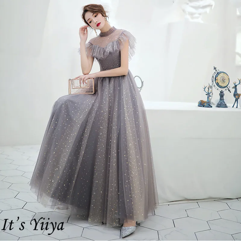 

It's Yiiya Evening Gowns Elegant High Neck Ruffles Robe De Soiree Plus Size Formal A-Line Floor-Length Women Party Dresses E779