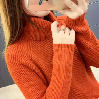 

Autumn Winter Womens Fashion Thick Sweater Basic Female Pullover Turtleneck Solid Color Femme Casual Knitted Streetwear
