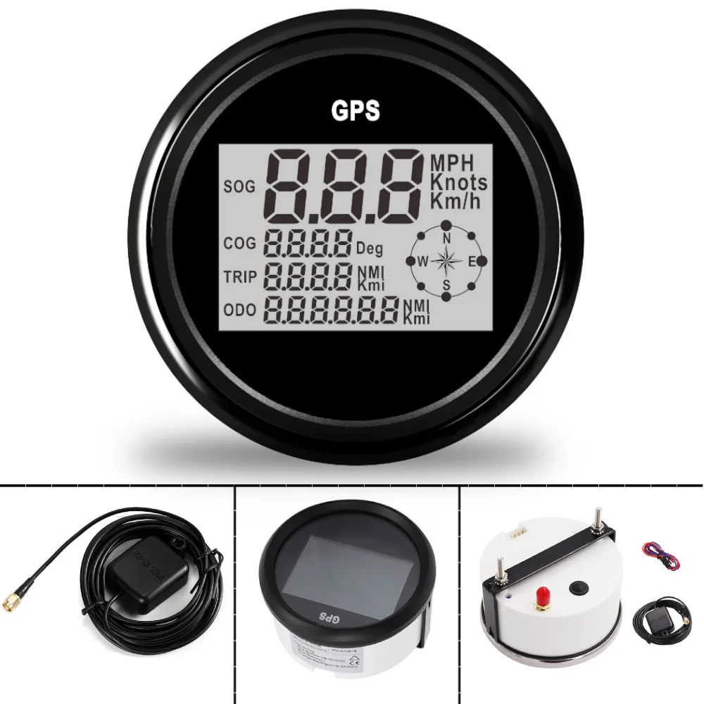 

85mm Digital Boat Motorcycle GPS Speedometer 0~999 Knots MPH Km/h Adjustable GPS Speed Gauge With Backlight 12V/24V