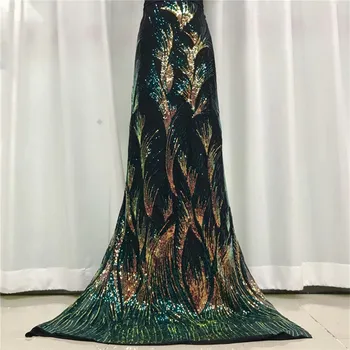 

Sequins Lace Fabrics French Mesh Lace Fabric High Quality Sequence Fabrics Nigerian Net Lace for Wedding Party green/gold/black
