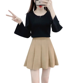

suit winter fashion knitting sweater pleated skirt two-piece outfit women pullover sweaters knitted top short skirts knitwear