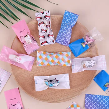 

100Pcs Cartoon DIY Handmade Nougat Candy Packaging Bags Milk Taffy Wrapper Food Package Mini Bag 9.5x4cm