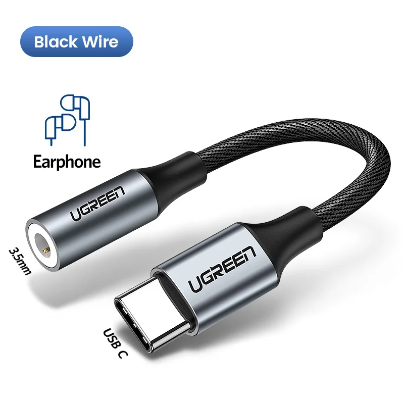 Black Ugreen type c-3,5 мм разъем для наушников 3,5 AUX USB C кабель для huawei P30 pro Xiaomi Mi 9 se Oneplus 7T 7 pro аудио USB C адаптер - Цвет: Black