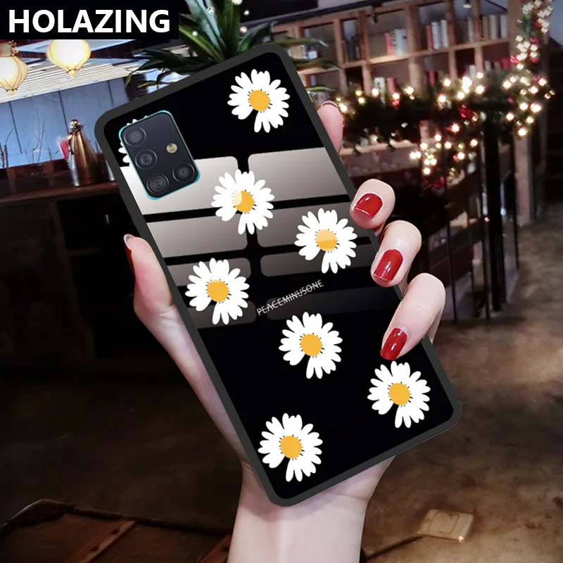 

Case For Samsung A70 A50 A40 A30 A10 A71 A51 M10 M20 Daisy Pattern Tempered Glass Soft TPU Back Cover Phone Cases