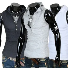 AliExpress New Style Hot Sales Fashion Hooded Slim Fit Versatile Sleeveless Solid Color MEN'S Waistcoat Vest
